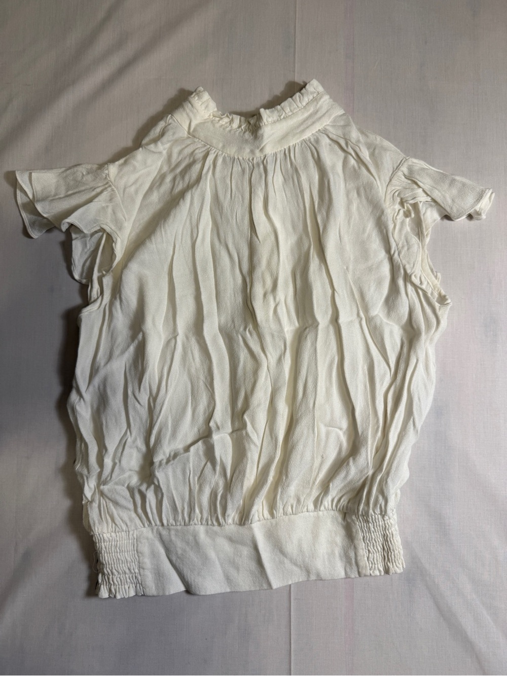FRAME Off White High Neck Ruffle Smocked Blouse Womens Small Flutter LWSH0496